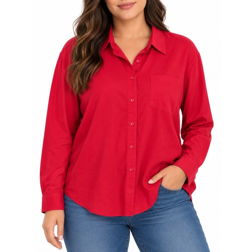 Foxcroft Womens Plus Size 28W Red Wrinkle Free Button Down Shirt Blouse